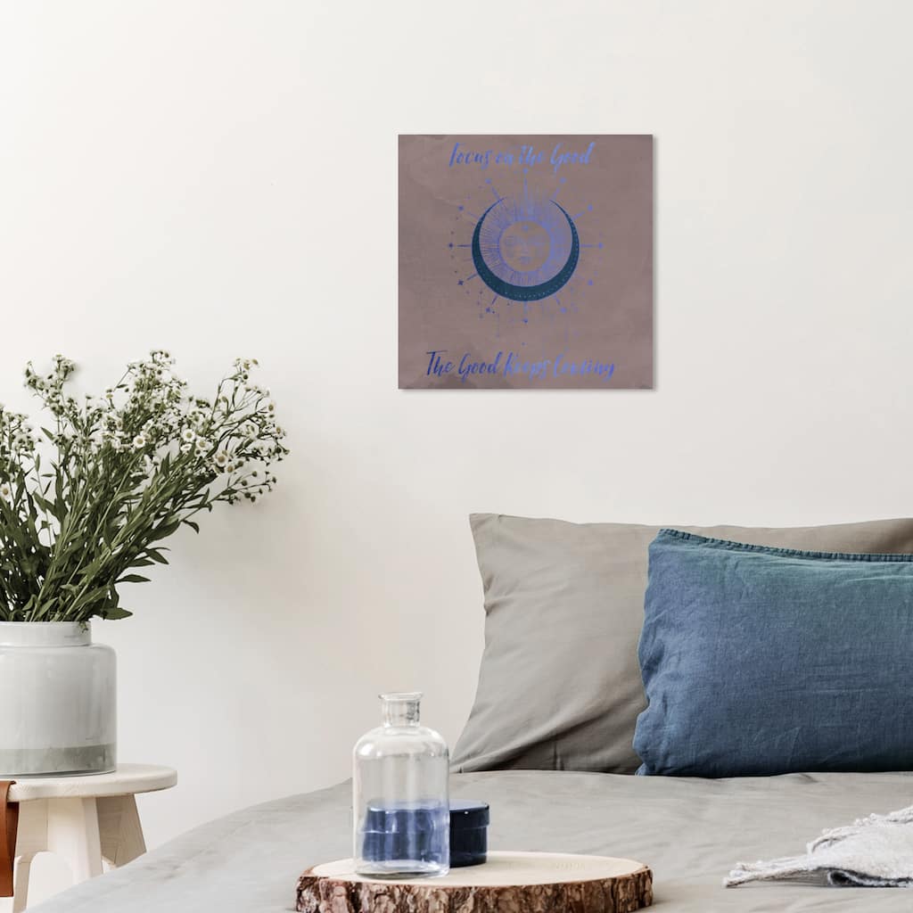 Wynwood Studio Prints Astronomy and Space Good Vibes Solar Luna Gold Black and Pastel Black Glam Wall Art Canvas Print