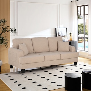 85" Modern Beige Corduroy 3-seater Sofa with USB and 2 Pillows