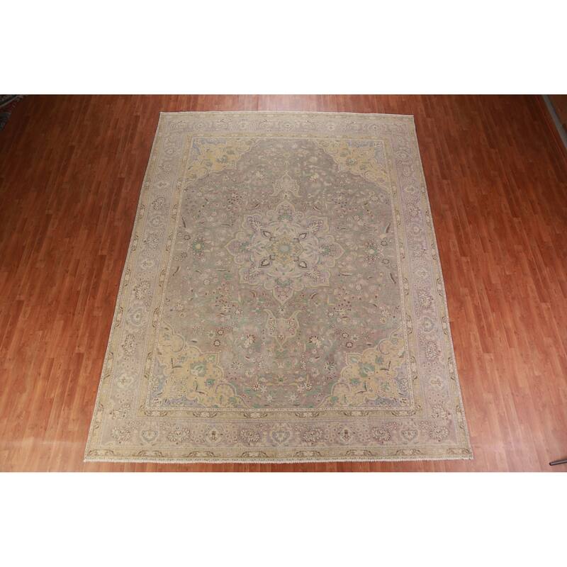 Tabriz Persian Vintage Rug Handmade Wool Carpet - 10'1" x 12'11"