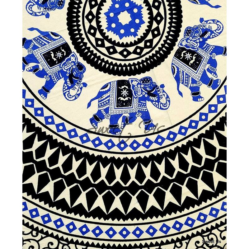 Cotton Palatial Elephant Floral Tablecloth Round