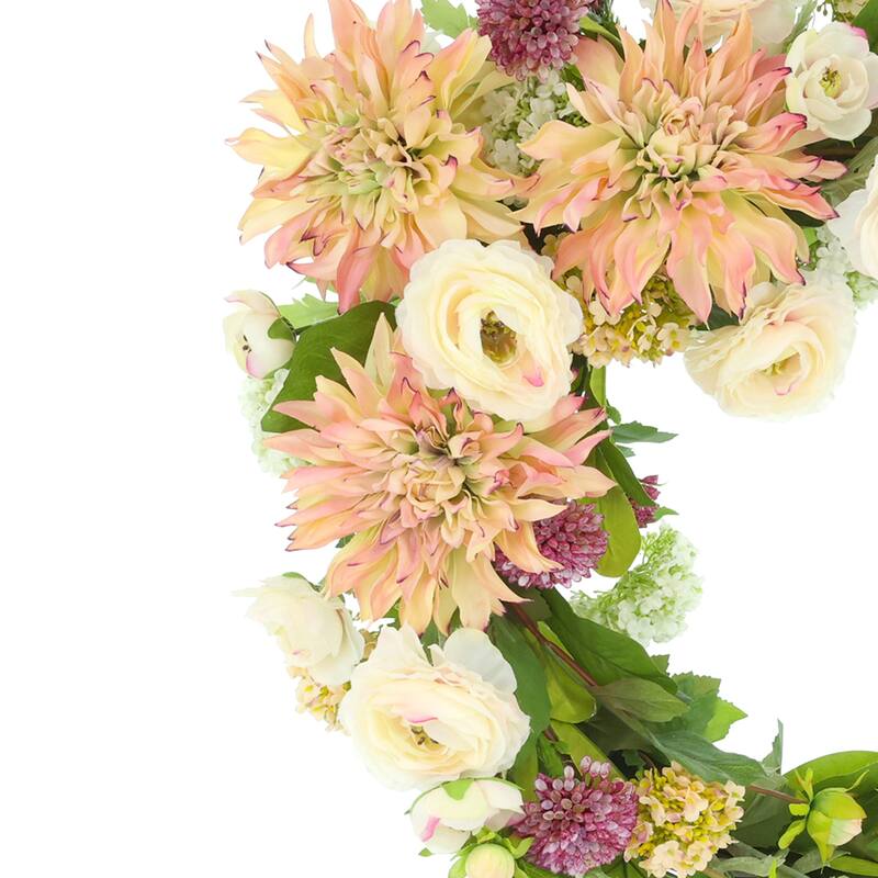 26" Spring Wreath with Dahlias and Ranunculus