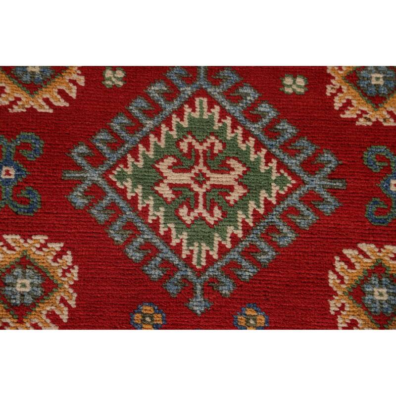 Red Geometric Traditional Kazak Oriental Wool Runner Rug Hand-knotted - 2'9" x 9'4"