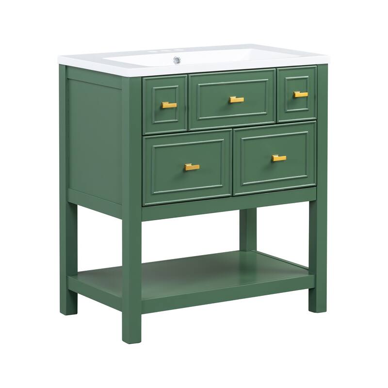 30 in. W x 18 in. D x 34 in. H Single Sink Freestanding Bath Vanity with White Sink Top - 30'' x 18'' x 34''