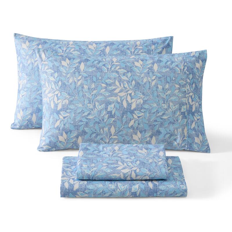 HLC.ME Floral Printed Ultra Soft Bed Sheets Set - King - Leaves Blue