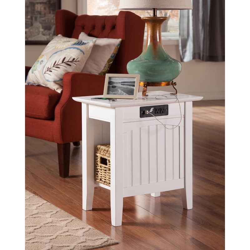 French Country Side Table with Charging Station - Walnut Finish Accent Table for Living Room - 22