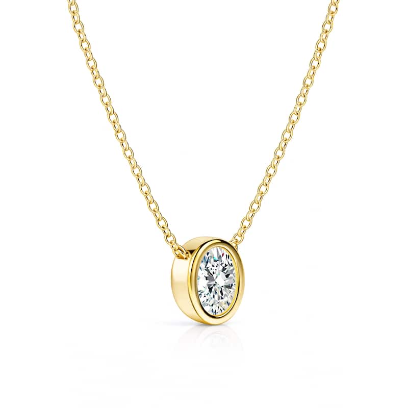 Auriya 14K Gold Lab Grown Oval Diamond Bezel Solitaire Pendant Necklace 1.00 to 5.00 ct. tw. (F-G VS)