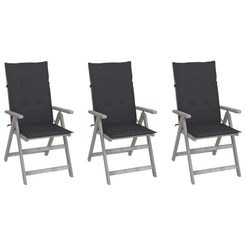 vidaXL Outdoor Recliner Chairs Patio Chair with Cushions Solid Wood Acacia - 3-Piece Sets - Grey