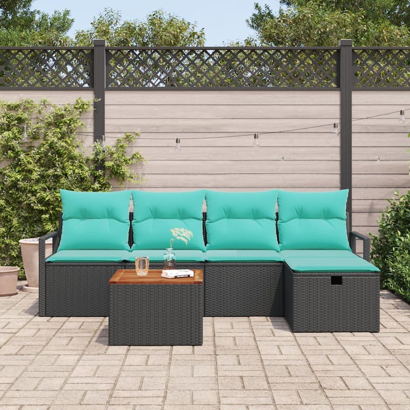 vidaXL 6 Piece Garden Sofa Set with Cushions Black Poly Rattan - 90.6×46.1×27.2