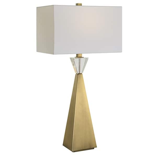 slide 2 of 7, Uttermost Arete Modern Brass Table Lamp - 32"H,   Shade 10"H x 16"W x 10"D (in)