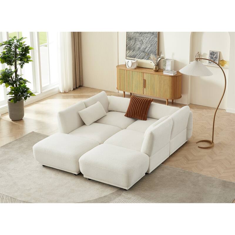 Comfy Lambswool Sectional Couch For Living Room, Boucle Convertible Modular Sofa