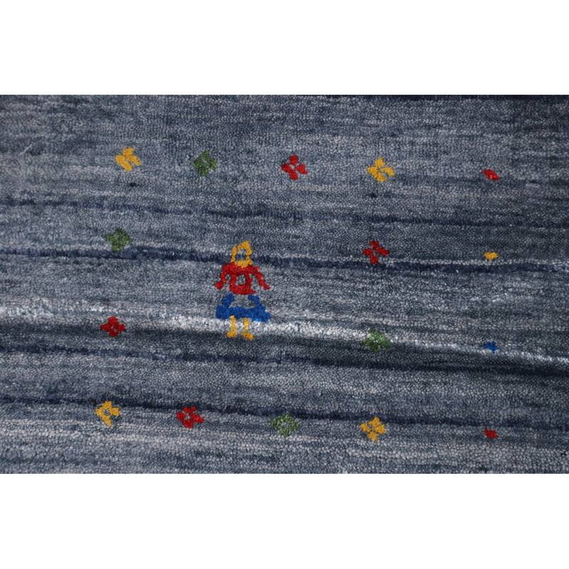 Tribal Blue Gabbeh Area Rug Handmade Silk Carpet - 7'11"x 9'8"