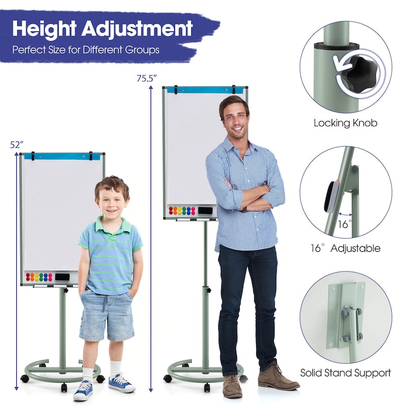 Costway Mobile Whiteboard 40" x 26" Height Adjustable Magnetic Dry - See Details