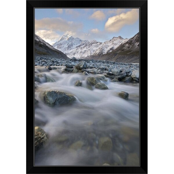 "Small stream in Mt Cook National Park, New Zealand." Black Framed Print