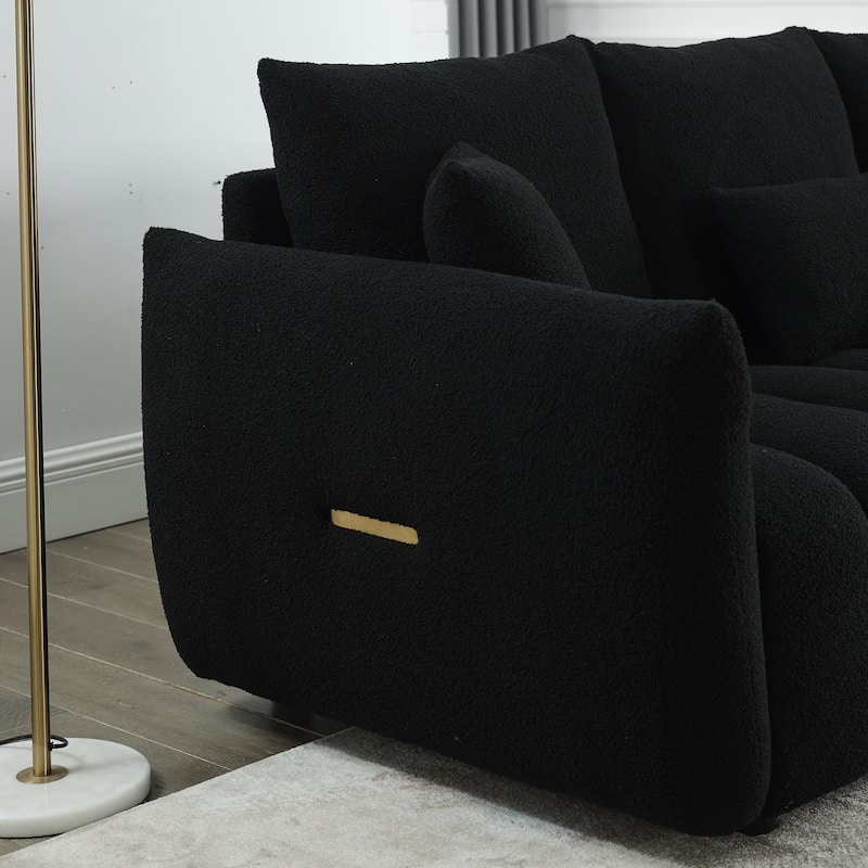 Elegant 3-Seater Teddy Fabric Sofa with Plush Cushions and Solid Wood Frame - Perfect for Apartments