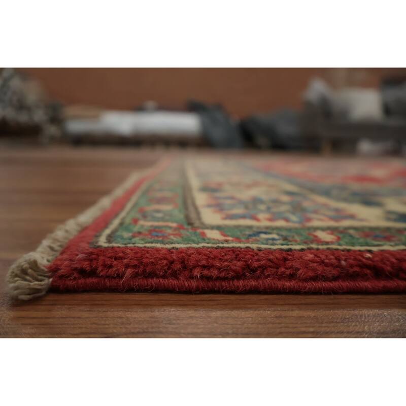 Hand Knotted Oriental 100% Wool Carpet Traditional Geometric Red Kazak Area Rug - 5' 9'' X 4' 0''