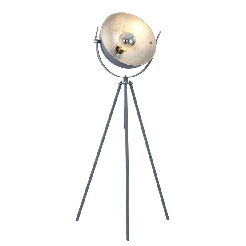 1 Light Grey Tripod Leg Floor Lamp With a Silver Leaf Interior Shade