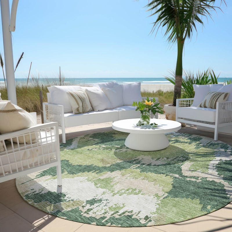 Machine Washable Indoor/ Outdoor Chantille Ombre Abstract Rug - Green - 8' x 8'