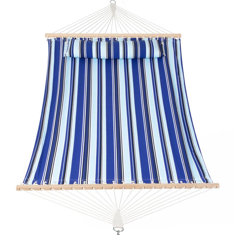 78'' Quilted 2 Person Hammock Beach Swing with Spreader Bars&Pillow - 55.1*122*1 - Blue Stripes