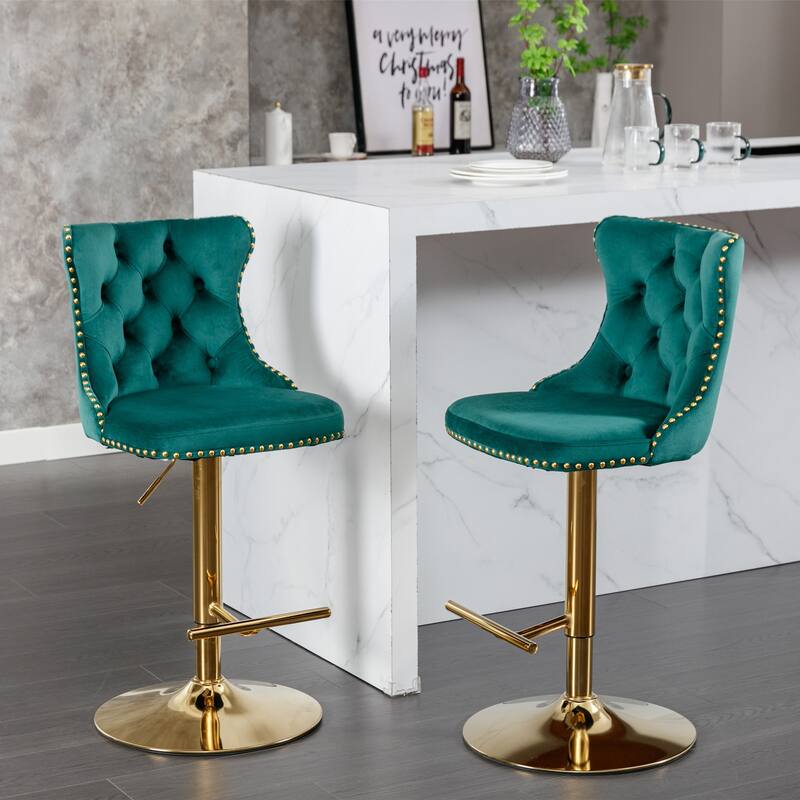 GDF Studio - Riveton Modern Swivel Velvet Upholstered Bar Stools with Tufted Back (Set of 2)