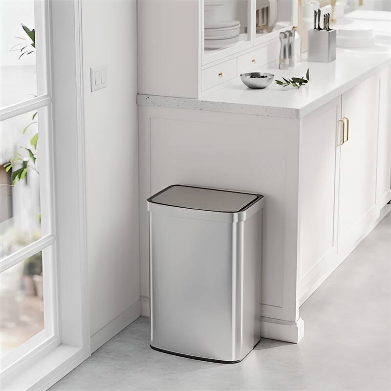 Plastic Steel 13-Gallon Motion Sensor Lid Kitchen Trash Can