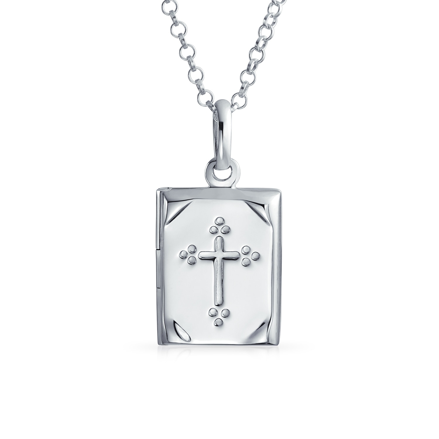 SMALL SILVER BIBLE LOCKET WITH CROSS DESIGN