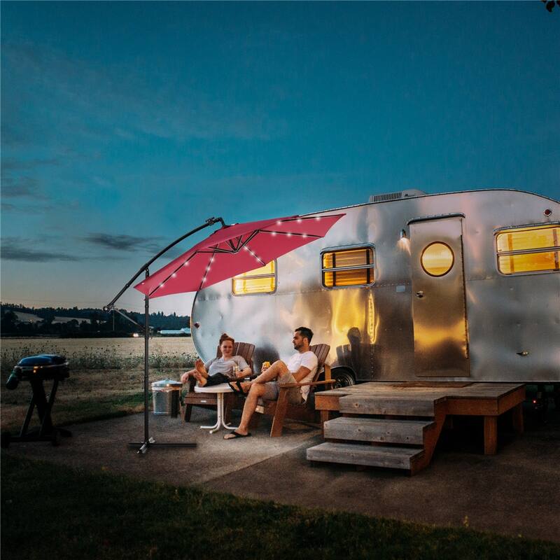 10 FT Solar LED Patio Outdoor Umbrella Hanging Cantilever Umbrella