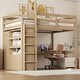 preview thumbnail 17 of 28, Full Size Loft Bed with Built-in Wardrobe and Storage Shelves, Solid Wood Loft Bedframe with Bulit-in Desk and 2 Storage Drawers