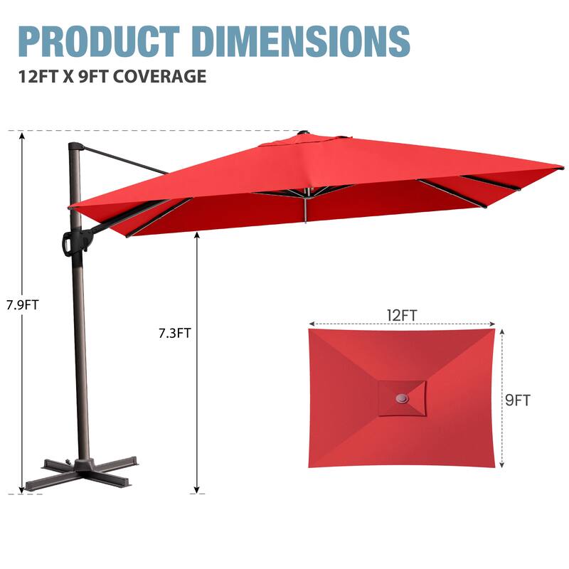 VredHom Outdoor Patio 9 FT x 12 FT Cantilever-Offset Umbrella