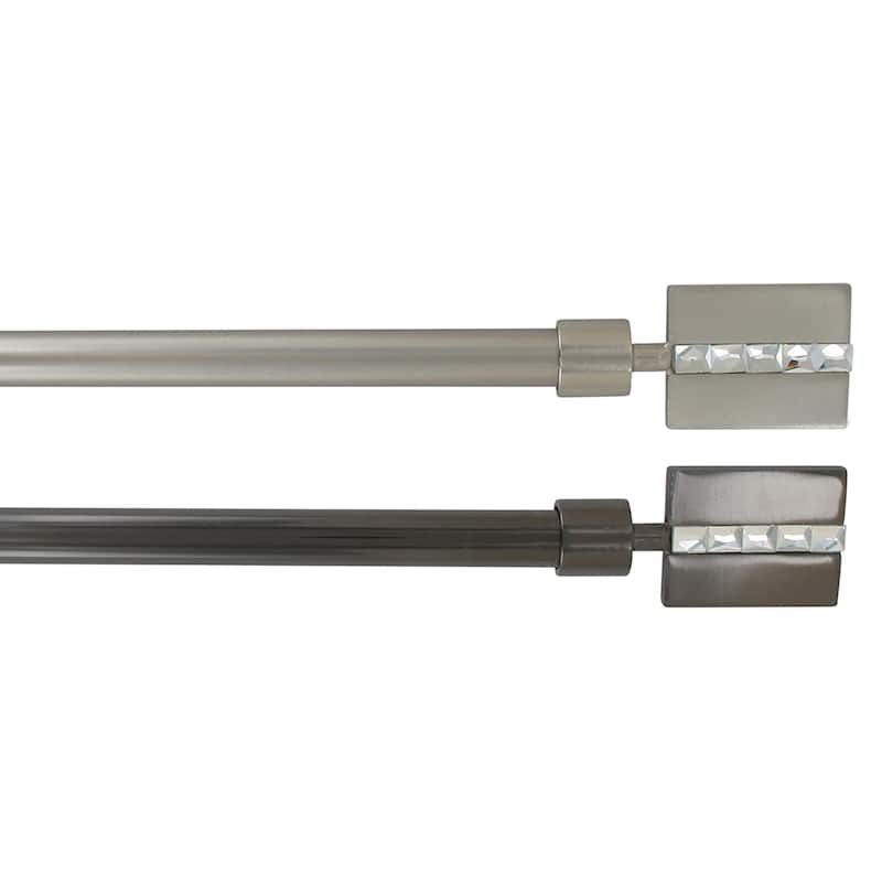Adjustable Single Curtain Rod 50"-82" with Faceted Finials and Brackets, Graphite - 50" to 82" L x 5/8" D