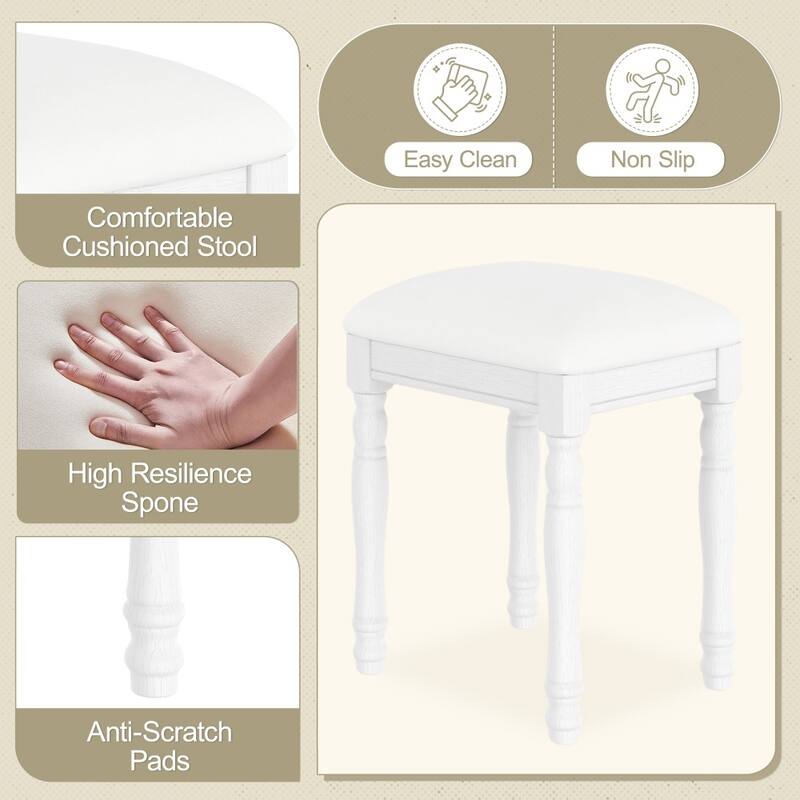38" Wooden Vanity Desk with Adjustable Angle Mirror and Cushioned Stool, 5 Drawers