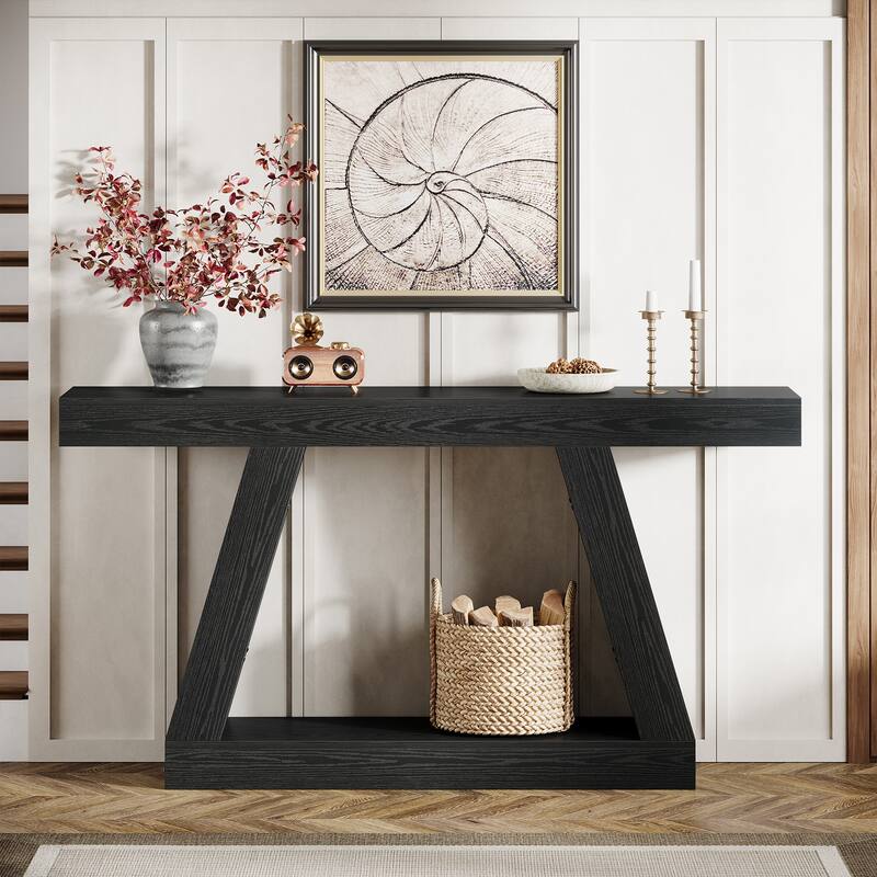 55 Inch Modern Black Console Table for Entryway