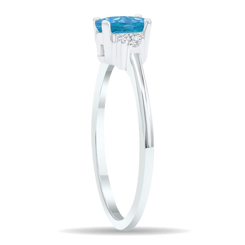 Women's Blue Topaz and Diamond Half Moon Ring in 10K White Gold