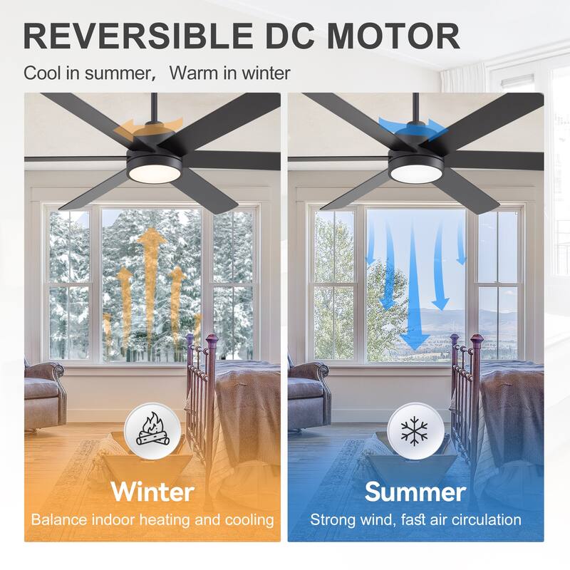 60" Reversible 10-Blade LED Ceiling Fan with Light and Remote