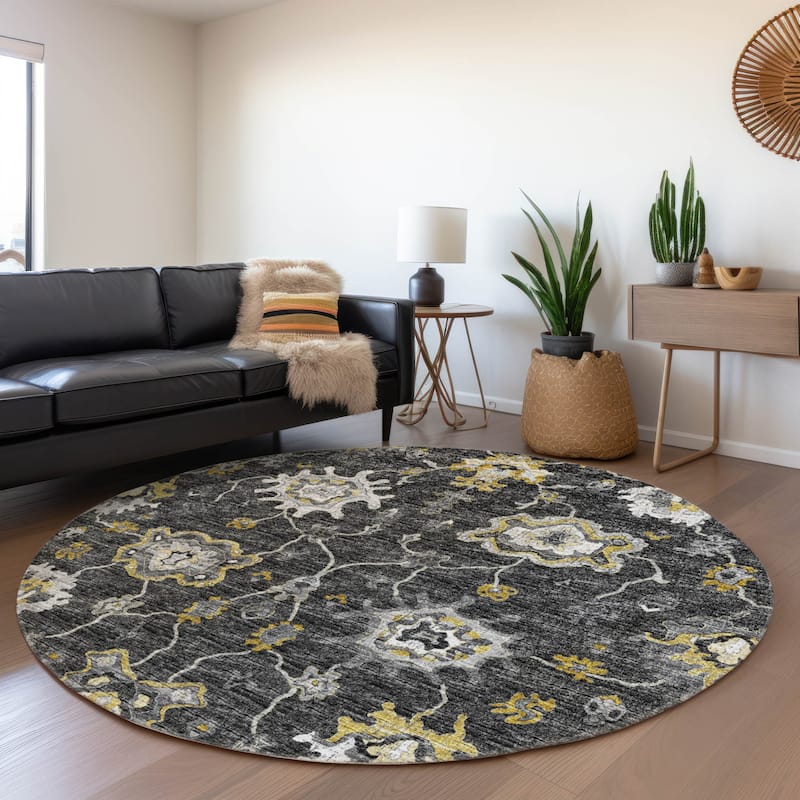 Premium Washable Super Soft Traditional Kashan Mayfield Rug - Shadow - 8' x 8' - Round