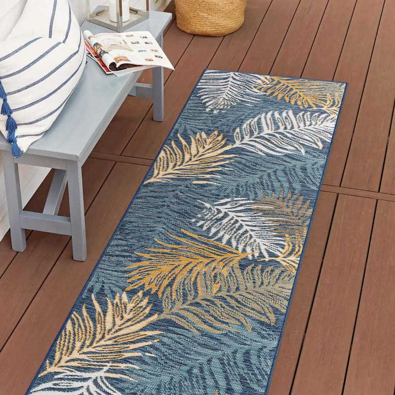 JONATHAN Y Reversible Arielle Coastal Casual Palm Frond Machine-Washable Indoor/Outdoor Area Rug