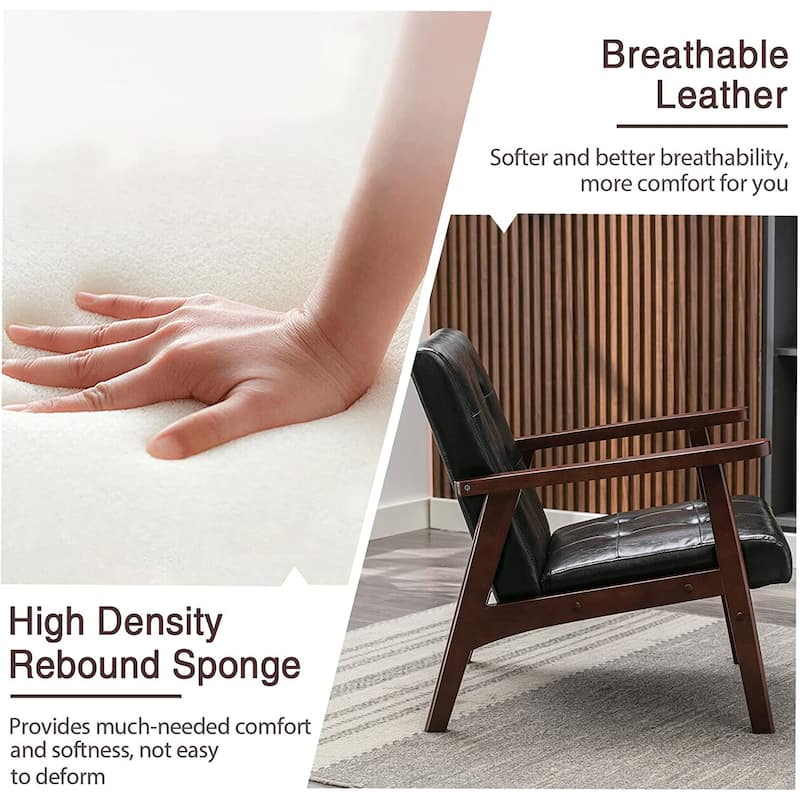 Ebello Mid-Century Modern Upholstered Leather Accent Chair with Solid Wood Frame