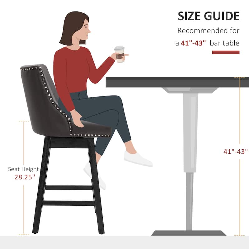 HOMCOM 28" Swivel Counter Height Bar Stools with Backs, Upholstered Dining Room and Kitchen Bar Stools Set of 2 with Wood Legs
