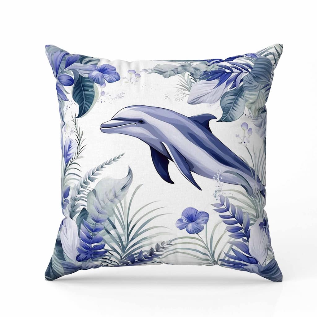 Dolphin Haven Indoor/Outdoor Reversible Throw Pillow Blue and Green