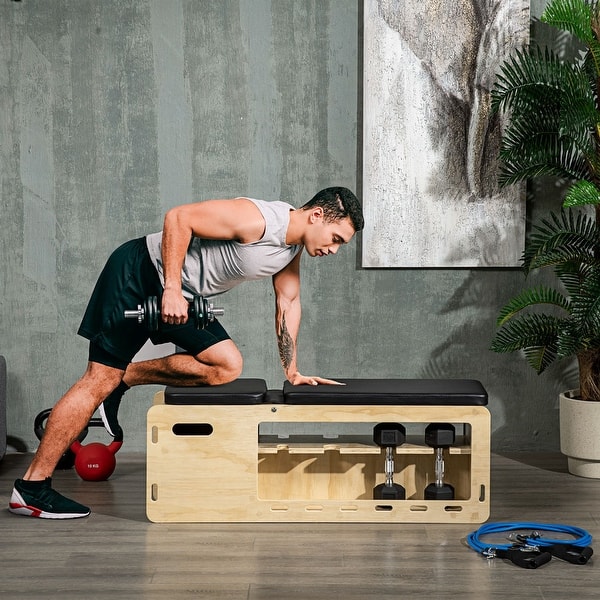 Soozier Adjustable Weight Bench with Rack for Dumbbells & Storage