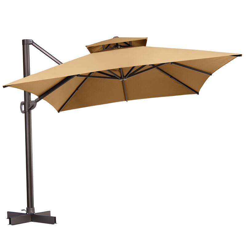 10 x 13 Feet Double Top Rectangular Rotating Patio Offset Cantilever Umbrella with Crank