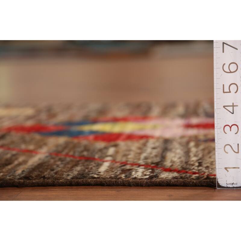 Brown Geometric Moroccan Oriental Runner Rug Handmade Wool Carpet - 2'11" x 9'8"