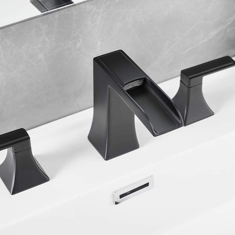 Double Handle Three-Hole Bath Waterfall Faucet with Drain