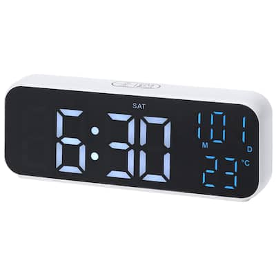 Small Dual Alarm Clock for Bedroom, Dimmable, DST, Snooze,12/24H, Alarms with Indoor Temperature 6.7 x 2.4 x 1.2 inch