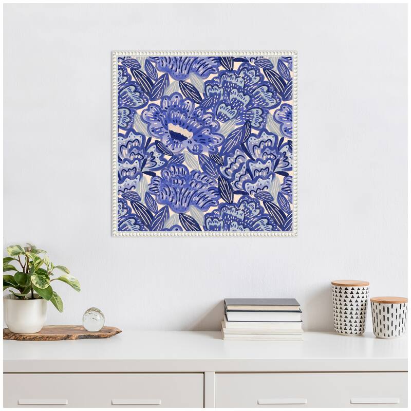 Kate and Laurel Sylvie Painted Flowers Blue Framed Canvas by Carrie Cantwell