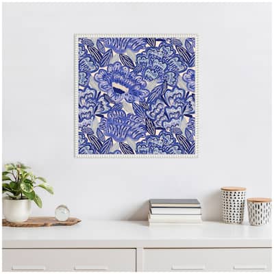 Kate and Laurel Sylvie Painted Flowers Blue Framed Canvas by Carrie Cantwell