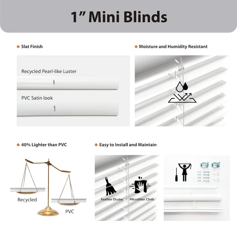 White Cordless Room Darkening Eco Mini Blinds with 1 in. Slats