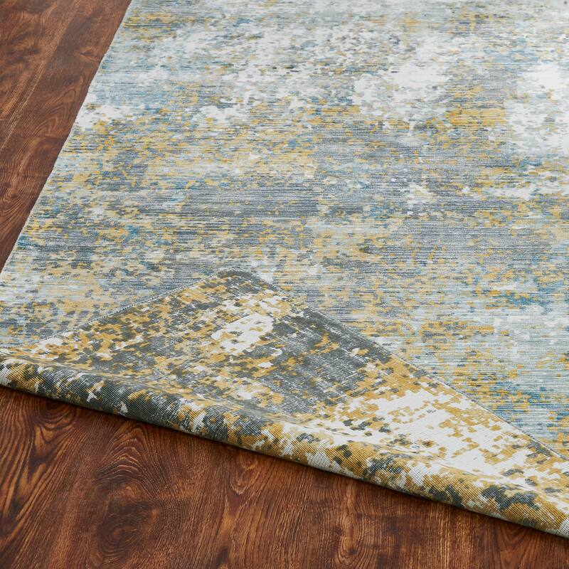 Sea Blues/Greys/Butterscotch Abstract Area Rug