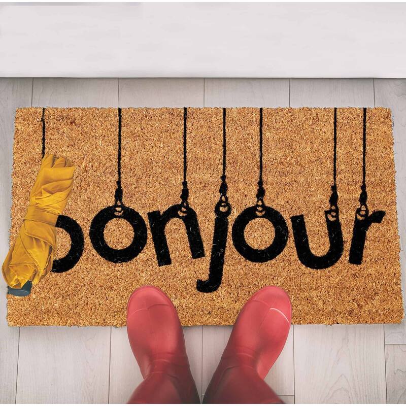 Front Door Mat Outdoor Rectangle Bonjour Mat Non Slip Backing Natural
