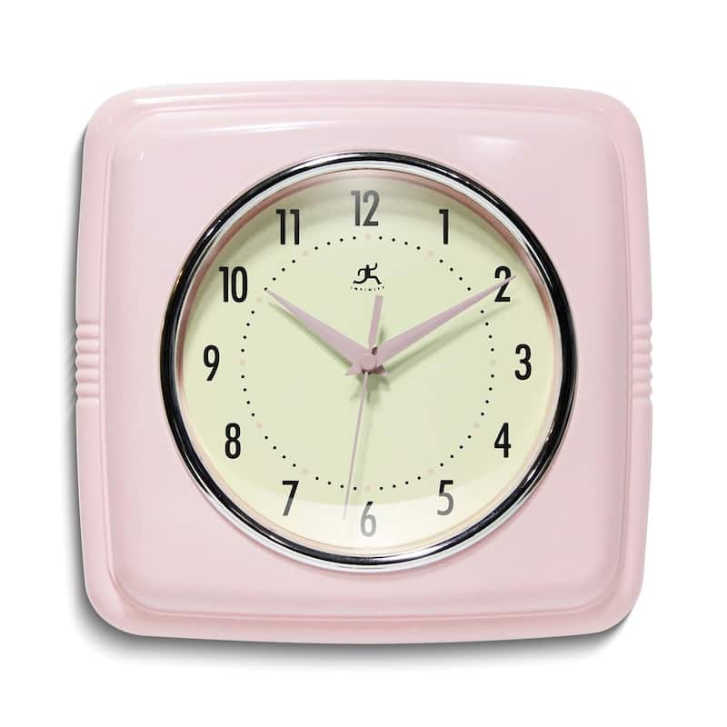 Curata Square Retro Rose Blush Finish Metal Quartz Wall Clock with Silent Movement