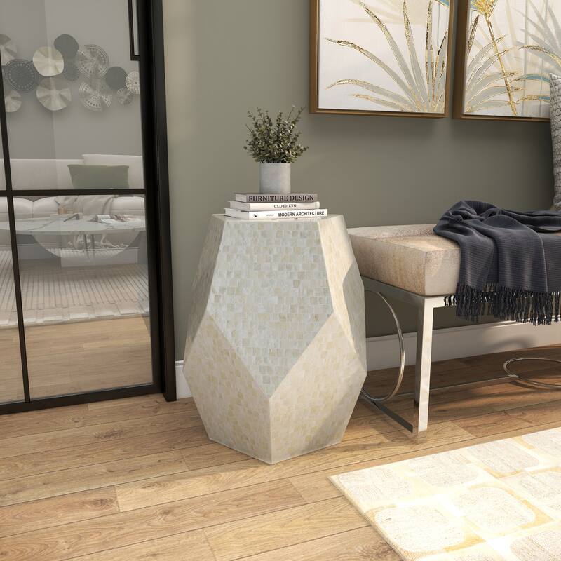 Mother of Pearl Shell Handmade Accent Table - Cream or Multi Colored